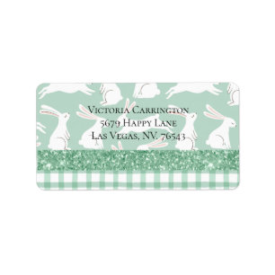 Green Glitter Gingham Plaid Rabbits Return Address Label