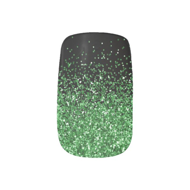 Green Glitter Glam Black Minx Nail Art (Left Thumb)