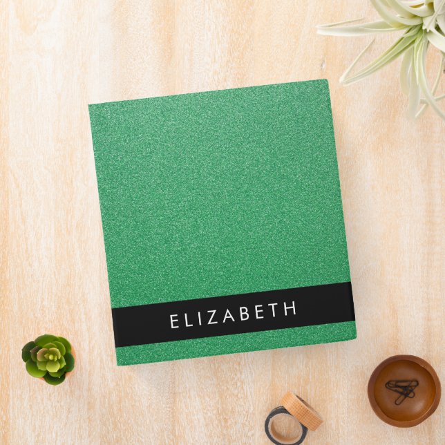 Green Glitter, Glitter Background, Your Name 3 Ring Binder (In Situ)