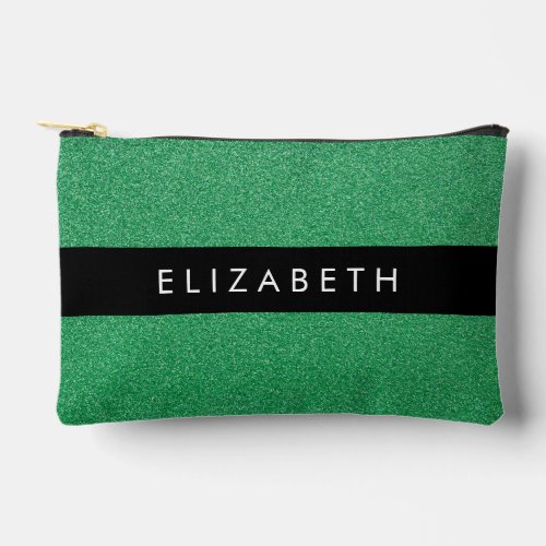 Green Glitter Glitter Background Your Name Accessory Pouch