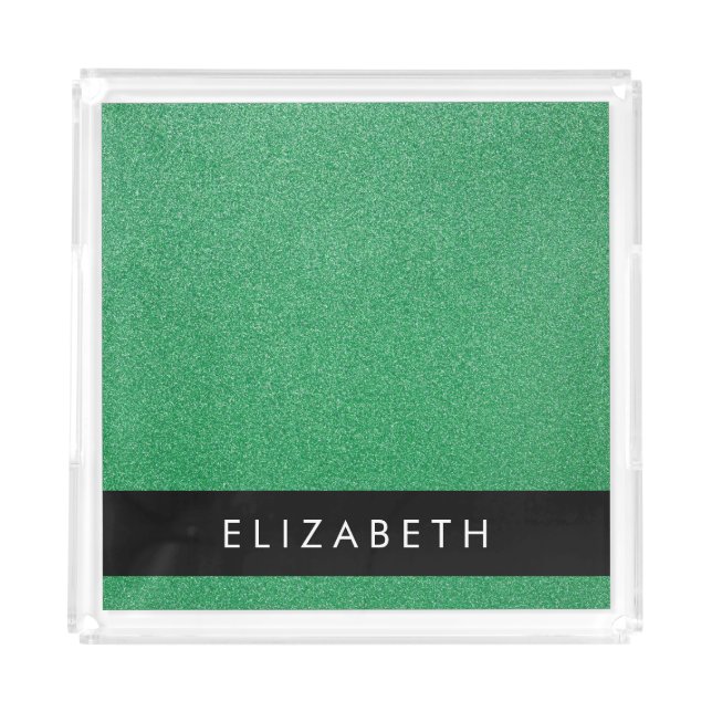 Green Glitter, Glitter Background, Your Name Acrylic Tray (Front)