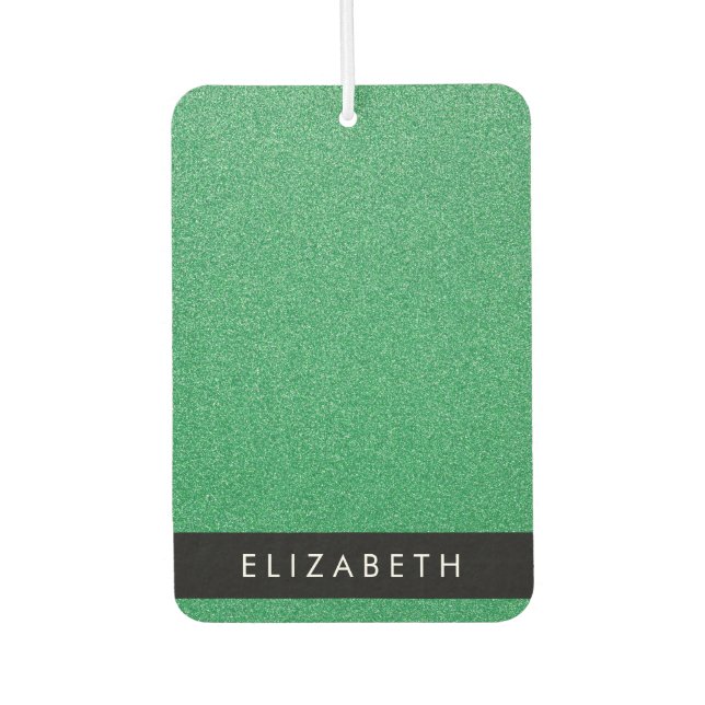 Green Glitter, Glitter Background, Your Name Air Freshener (Front)
