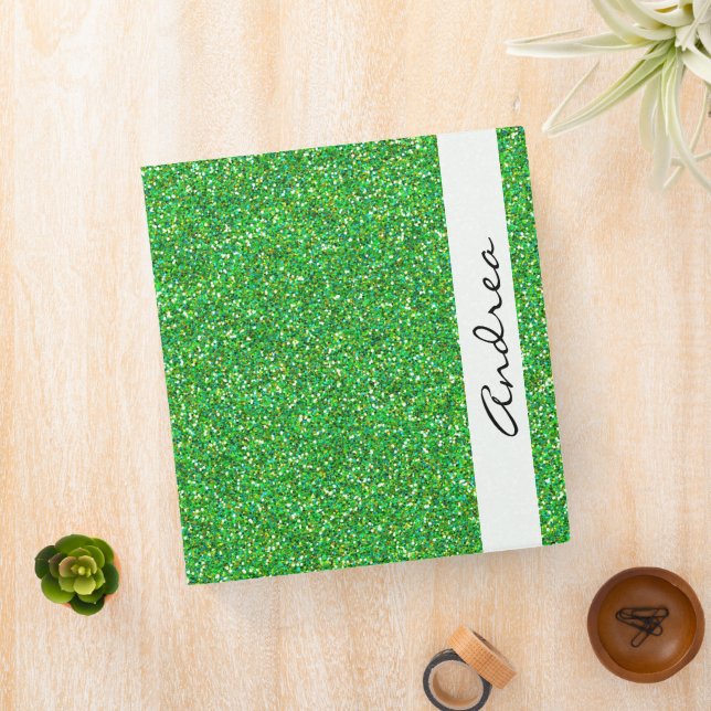 Green Glitter, Glitter Background, Your Name Binder (In Situ)