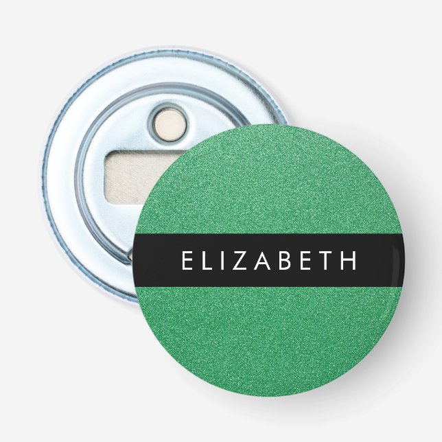 Green Glitter, Glitter Background, Your Name Bottle Opener (Front)