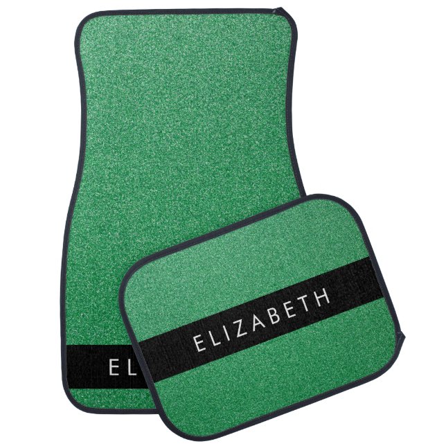 Green Glitter, Glitter Background, Your Name Car Floor Mat (Set)