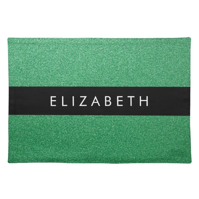 Green Glitter, Glitter Background, Your Name Cloth Placemat (Front)
