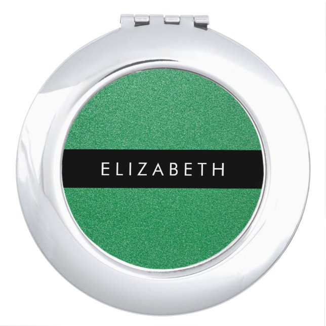 Green Glitter, Glitter Background, Your Name Compact Mirror (Front)