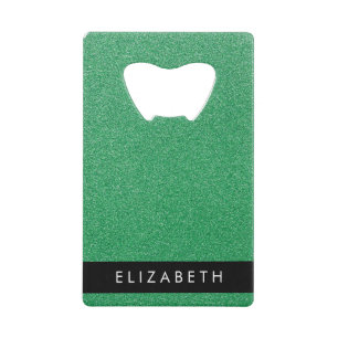 Green Glitter, Glitter Background, Your Name Credit Card Bottle Opener