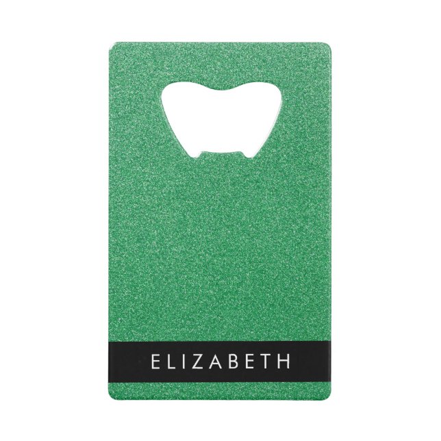 Green Glitter, Glitter Background, Your Name Credit Card Bottle Opener (Front)