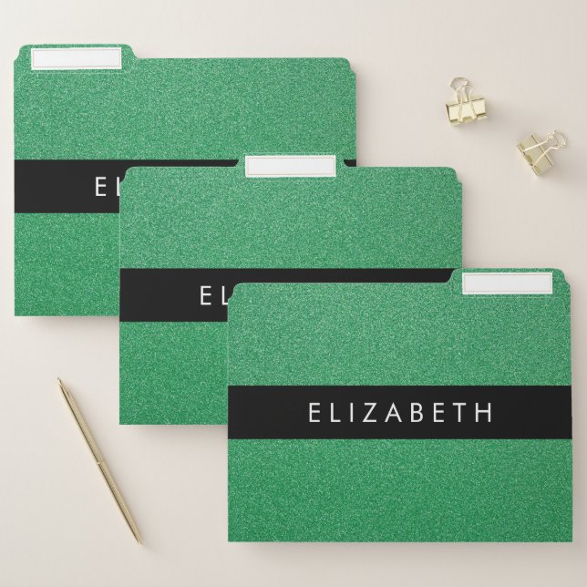 Green Glitter, Glitter Background, Your Name File Folder (Set)