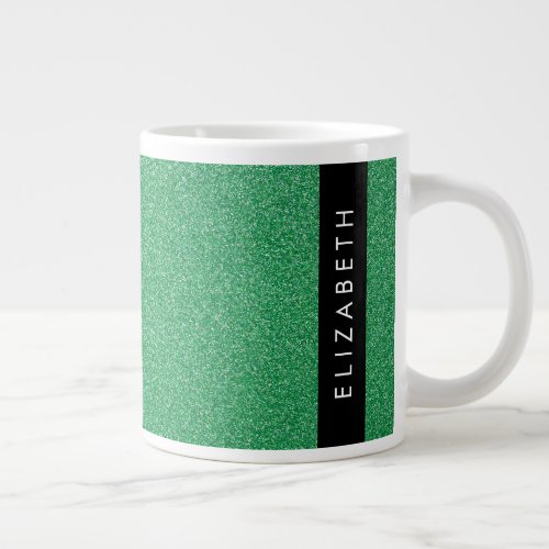 Green Glitter Glitter Background Your Name Giant Coffee Mug