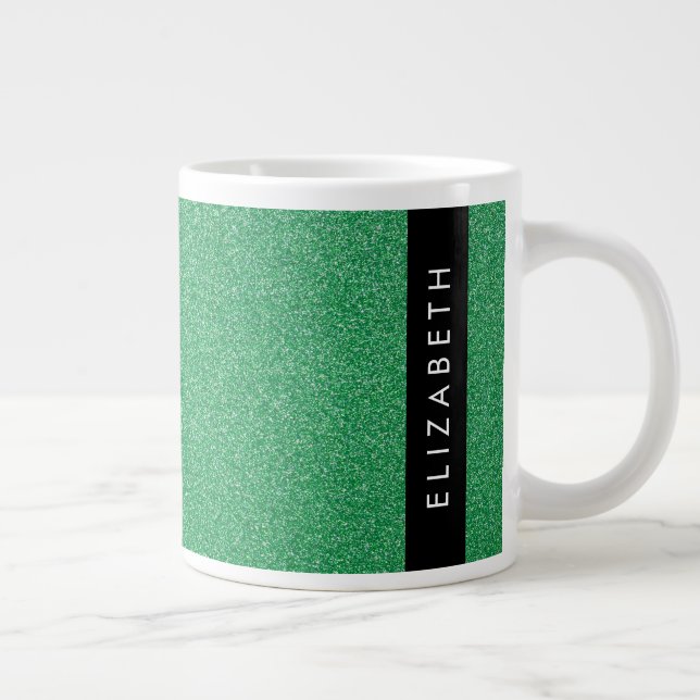 Green Glitter, Glitter Background, Your Name Giant Coffee Mug (Right)