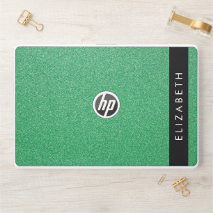 Green Glitter, Glitter Background, Your Name HP Laptop Skin