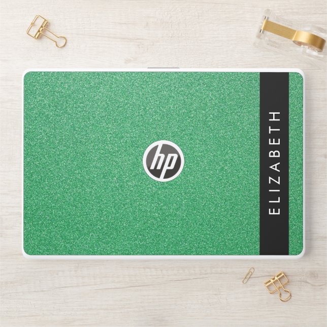 Green Glitter, Glitter Background, Your Name HP Laptop Skin (Desk)