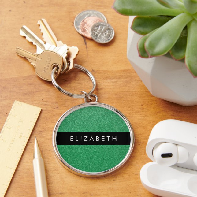 Green Glitter, Glitter Background, Your Name Keychain (Desk)