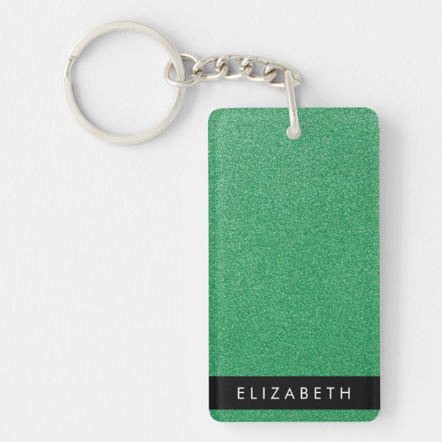 Green Glitter, Glitter Background, Your Name Keychain (Front)