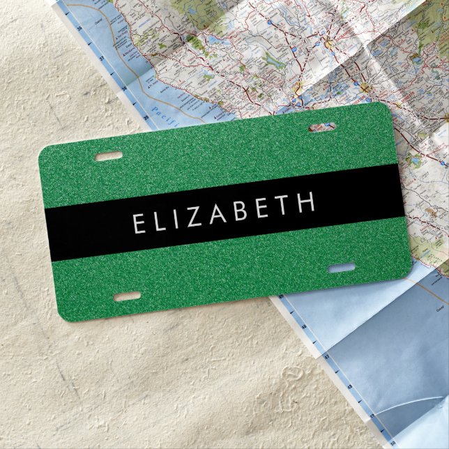 Green Glitter, Glitter Background, Your Name License Plate (In Situ)