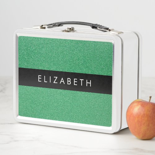 Green Glitter Glitter Background Your Name Metal Lunch Box