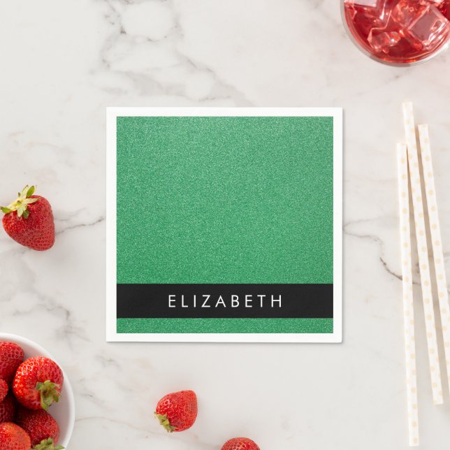 Green Glitter, Glitter Background, Your Name Napkins (Insitu)