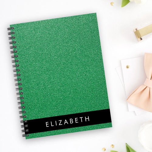 Green Glitter Glitter Background Your Name Notebook