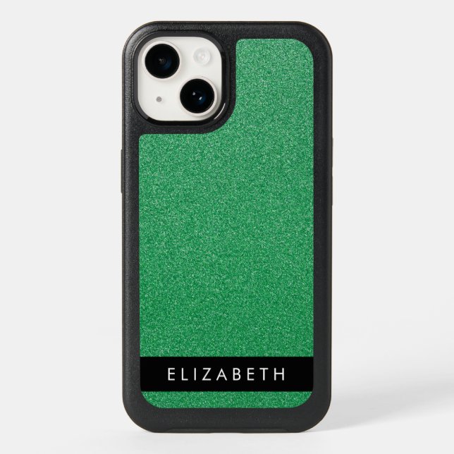 Green Glitter, Glitter Background, Your Name Otterbox iPhone Case (Back)