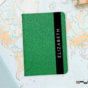 Green Glitter, Glitter Background, Your Name Passport Holder