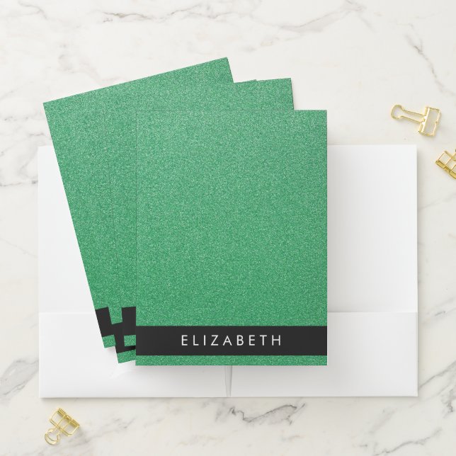 Green Glitter, Glitter Background, Your Name Pocket Folder (In Situ)
