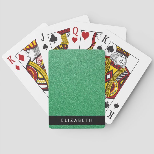 Green Glitter, Glitter Background, Your Name Poker Cards (Back)
