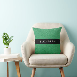 Green Glitter, Glitter Background, Your Name Throw Pillow