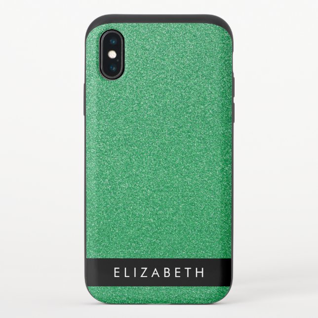 Green Glitter, Glitter Background, Your Name Uncommon iPhone Case (Back)