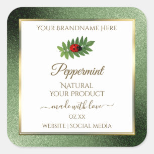 Green Glitter Gold and White Product Label Ladybug