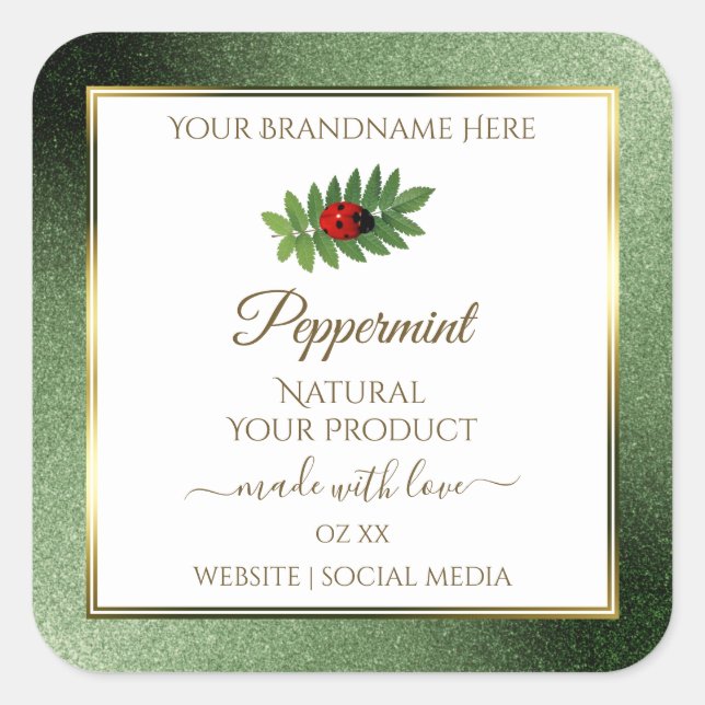 Green Glitter Gold and White Product Label Ladybug (Front)