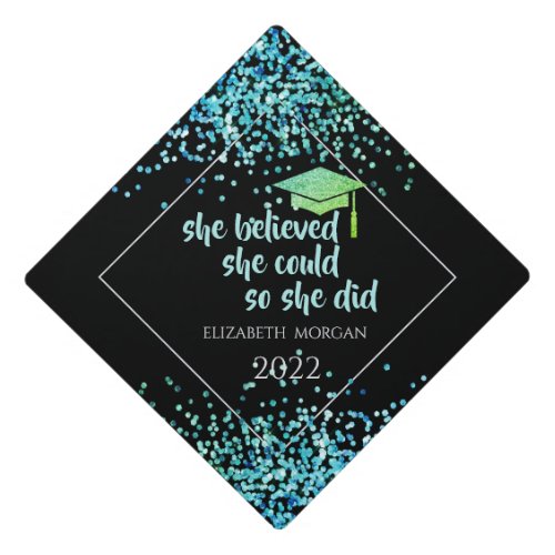 Green Glitter Graduate CapConfetti   Graduation Cap Topper