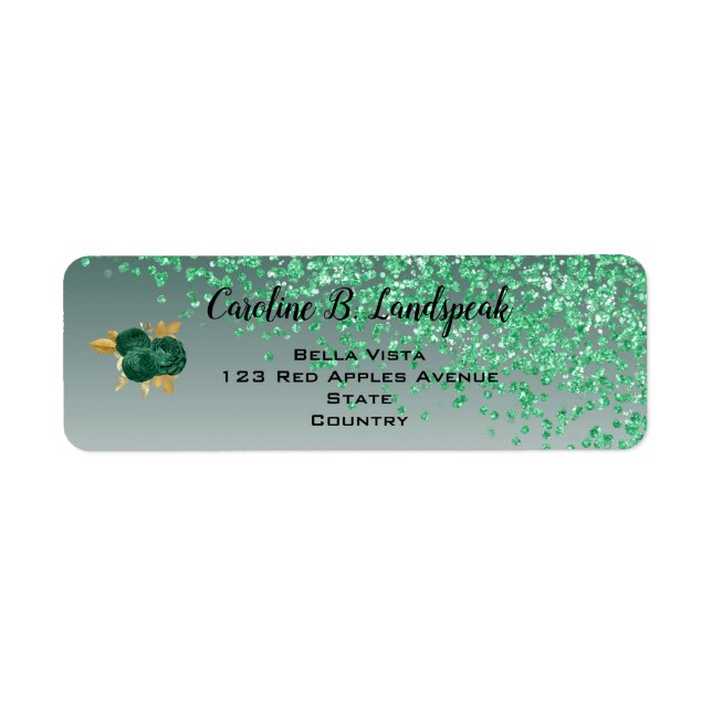 Green Glitter, Green Roses Sweet 16 Label (Front)