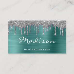Green Glitter Hair And Makeup Stylist Business Card