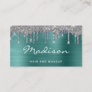 Green Glitter Hair And Makeup Stylist Business Card