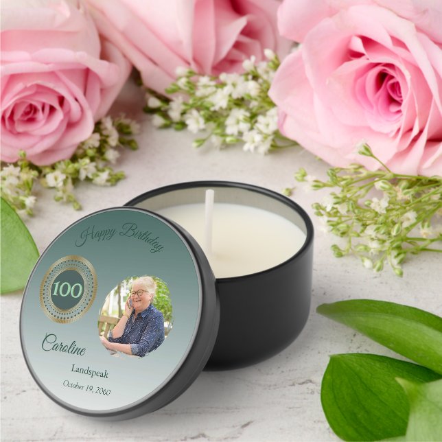 Green Glitter Happy 100th Birthday, Photo Mini Candle Favors (Insitu (Wedding))