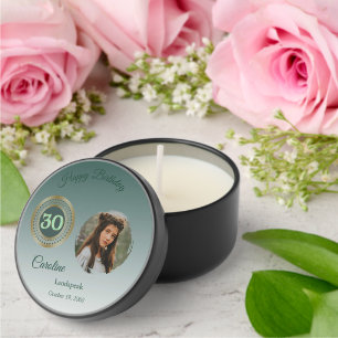 Green Glitter Happy 30th Birthday, Photo Mini Candle Favors