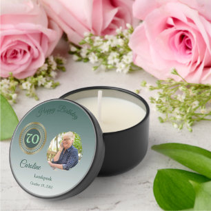 Green Glitter Happy 70th Birthday, Photo Mini Candle Favors