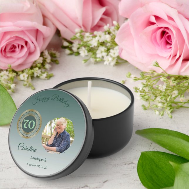 Green Glitter Happy 70th Birthday, Photo Mini Candle Favors (Insitu (Wedding))