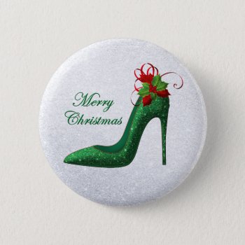Green Glitter Heels Button by ChristmasTimeByDarla at Zazzle