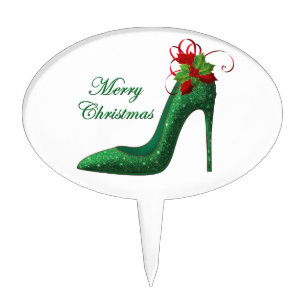 Green Glitter Heels Cake Topper