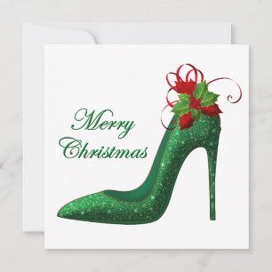 Green Glitter Heels Christmas Greeting Card