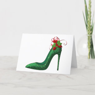 Green Glitter Heels Christmas Greeting Card