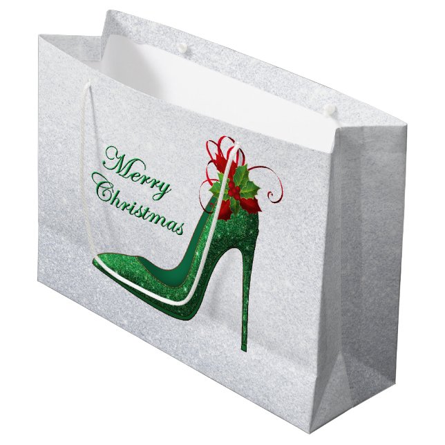 Green Glitter Heels Gift Bag (Front Angled)