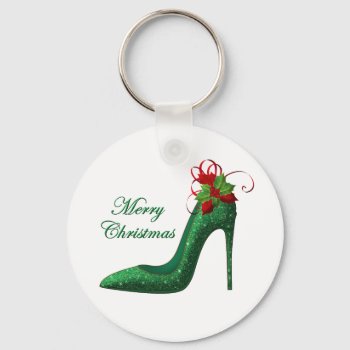 Green Glitter Heels Keychain by ChristmasTimeByDarla at Zazzle