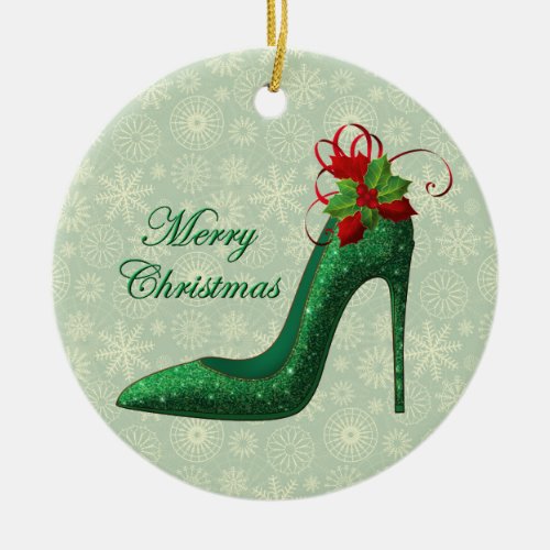 Green Glitter Heels Ornament