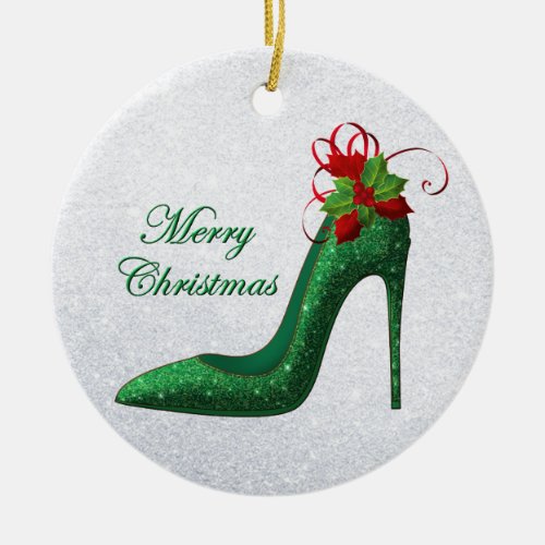 Green Glitter Heels Ornament