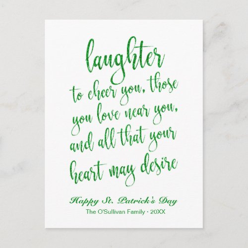 Green Glitter Irish Toast St Patricks Day Postcard