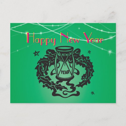 Green Glitter Lights Hourglass Retro Clipart Holiday Postcard